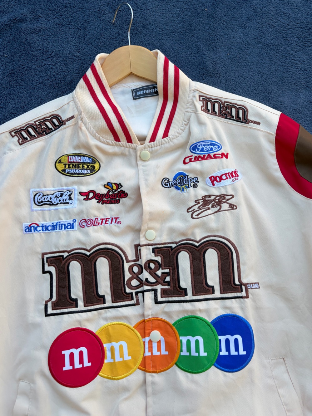 M&M'S Cream Racing-Style Jacket with Multicolor Candy Logos - Picture 2 of 6
